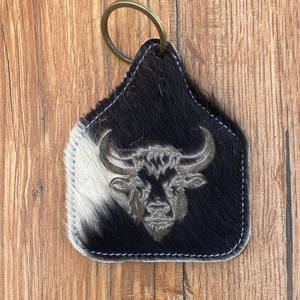 Porte-clés personnalisé en cuir de vachette véritable en relief au laser Porte-clés occidentaux en cuir de vachette de marque - Product Image 3