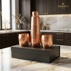 Ensemble de bouteilles d'eau Daystar Trade en cuivre pur, anti-fuite, 34 oz avec couvercles, design classique, portable, pour usage domestique - Product Image 1