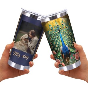<b>Double</b> <b>Wall</b> Stainless Steel Tumbler 20oz Vacuum Insulated Leakproof Travel <b>Mug</b> With Peacock Design - Product Image 2