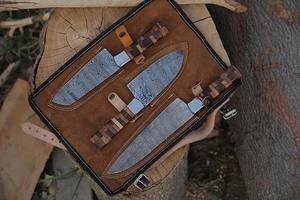 Ensemble de 3 couteaux de cuisine professionnels en acier Damas forgé à la main, manche en bois, support OEM/ODM, personnalisable, faibles MOQ - Product Image 5