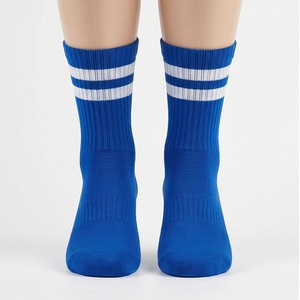 Blue Crew <b>Socks</b> With White Stripes Breathable Athletic Basketball <b>Socks</b> For Adults - Product Image 1