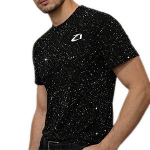Camiseta de Lujo para Hombre con Estampado Personalizado de Diamantes de Imitación, Diseño Brillante de Estrellas, Cuello Redondo de Algodón, Estilo Urbano, Suministro al por Mayor OEM - Product Image 1