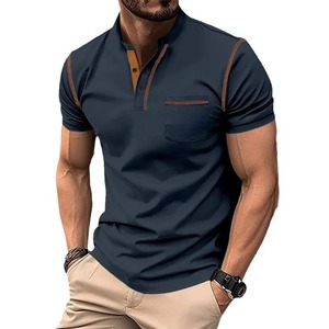 Men's White Short Sleeve for Shirt Pocket Brown Trim Casual Knitted Solid Design Regular Fit 100% Polyester Anti-Wrinkle Front - Product Image 5