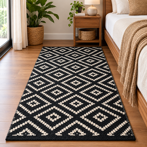 <b>Black</b> White Handwoven Geometric Pattern Area <b>Rug</b> Rectangle Modern Flat Weave Outdoor Indoor Home Use - Product Image 3