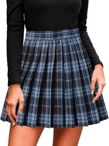 Mini-jupe plissée à carreaux, taille élastique, jupe d'uniforme scolaire en tartan pour femmes - Product Image 6