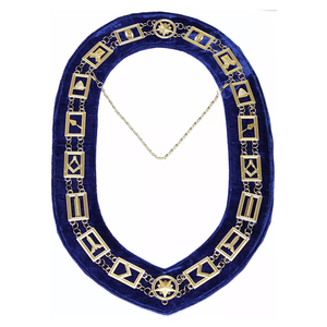 Masonic Regalia Blue Lodge Gold <b>Metal</b> Chain <b>Collar</b> With Jewels Blue Velvet Backing High Quality Fabric Customized Chain <b>Collar</b> - Product Image 3
