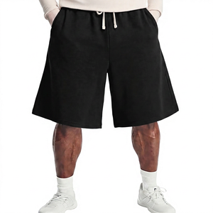 Shorts Bermuda Sportifs en Coton Uni Écologique pour Hommes, Taille Mi-Haute avec Cordon de Serrage, Tissu Tricoté Respirant Décontracté - Product Image 2