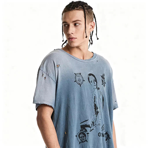 Camisetas de Hombre al por Mayor del Fabricante, Nuevas, Corte Cuadrado, Personalizadas, 250GSM, Cortadas, Desgastadas, Estampadas, Lavadas con Ácido - Product Image 6