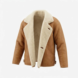 Custom Men's Shearling Leather Bomber <b>Jacket</b> Reversible Breathable Sherpa Fur OEM Casual Biker <b>Pilot</b> - Product Image 2