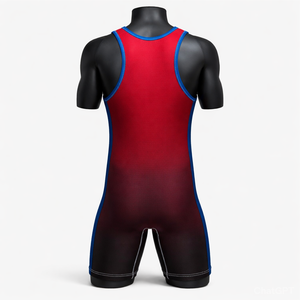 Combinaison de lutte pour homme adulte 100% polyester rouge et noir, ajustée, extensible, séchage rapide, légère, respirante, anti-rétrécissement, arts martiaux - Product Image 4