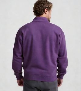 Sudadera de manga larga con media cremallera para hombre, color morado oscuro, tela personalizable de alto gramaje, para uso casual. - Product Image 3