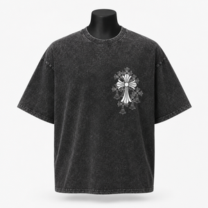 Camiseta Gráfica Oversize para Hombre con Efecto Vintage, Algodón Pesado, Estilo Urbano, Estampado Cruzado, Ajuste Holgado, Casual - Product Image 1