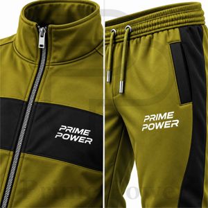 Ensemble de survêtement Prime Power pour homme, vert olive, veste zippée à col montant et pantalon de jogging fuselé, respirant, collection sportswear 2026, dernière nouveauté - Product Image 5