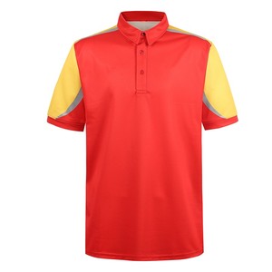 เสื้อโปโลแขนสั้นผู้ชาย สีแดงเหลือง ตัดต่อสี ดีไซน์สปอร์ต แห้งเร็ว ผ้าถัก - Product Image 1