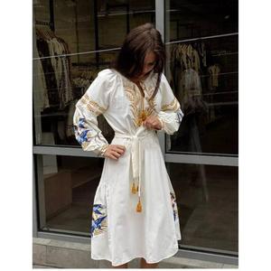 Premium Embroidered Solid A-Line Natural Waist <b>White</b> Autumn Wedding Dress Women Casual Design 100% Cotton Eco-Friendly - Product Image 2