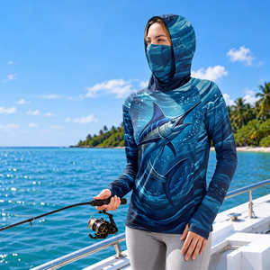 Custom stretch knit fishing <b>shirt</b> Womens <b>hooded</b> fishing apparel 200 GSM outdoor fishing <b>shirt</b> - Product Image 6