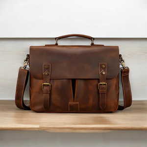 Sacoche d'ordinateur portable classique en cuir, sac à bandoulière, style bureau professionnel durable, fermeture à poignée, unisexe - Product Image 5