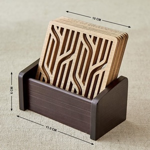Modern Abstract Laser Cut Solid Wood Coaster Set Handcrafted Heat Resistant Drink <b>Mat</b> Table Protector Coffee Tea Cup Holder - Product Image 2