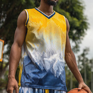 Maillot de basketball personnalisé par sublimation, uniforme de basketball universitaire avec logo d'équipe, débardeur sans manches de football pour hommes - Product Image 2