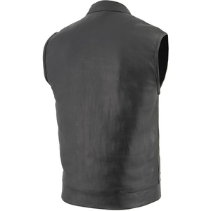 Gilet de motard en cuir véritable pour homme, col montant, fermeture éclair, style moto, vêtement d'extérieur avec poches, pour l'automne - Product Image 6
