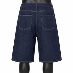 Shorts en jean pour hommes personnalisés, denim foncé, coupe ample, jambes larges, OEM ODM, vente en gros, streetwear haut de gamme - Product Image 2