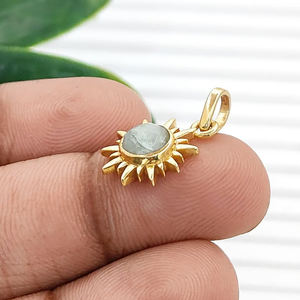 Dijes de piedras preciosas con forma de sol, chapados en oro, con engaste tipo collet, colgante de sol, dijes de joyería de piedras preciosas naturales, dijes de sol de 6 mm para la fabricación de joyas - Product Image 2