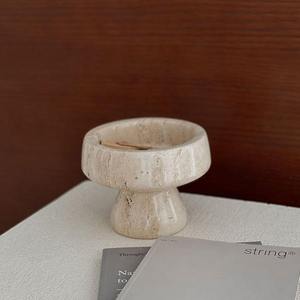 Cuenco Decorativo de Piedra Travertino Natural Hecho a Mano, Perforado, Organizador para Pan, Bocadillos, Alimentos Secos, para la Cocina, Moderno - Product Image 5