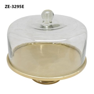 Support à gâteau en métal fait main, élégant présentoir à desserts pour les entreprises de restauration, plateau à gâteau rond en verre avec base dorée - Product Image 1