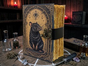 Gothic <b>Rat</b> Leather Grimoire Journal Witchcraft Spell <b>Book</b> of Shadows Handmade Gift with Blank Deckle Edge Pages - Product Image 4
