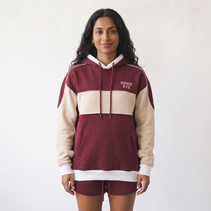 2026 <b>Women's</b> Color Blocked Hoodie Maroon Beige <b>Fleece</b> Pullover Sweatshirt Drawstring Pocket Casual. - Product Image 1