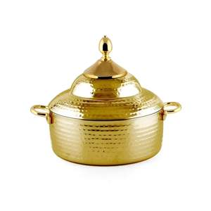 Cazuela Dorada Escalonada Royal, Calentador de Alimentos Premium, Servidor de Buffet de Acero Inoxidable Martillado con Tapa Decorativa - Product Image 1