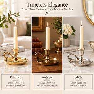 Porte-bougie vintage en laiton avec poignée incurvée, support de bougie fait main, plateau rond, décoration de table de mariage - Product Image 4
