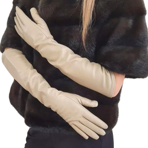 Classy Beige <b>Long</b> Leather <b>Gloves</b> Women Opera Length Faux Leather Mittens High Quality Lady Autumn Winter Fashion Accessories - Product Image 1