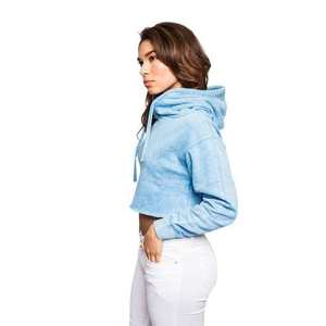 <b>Women's</b> Light <b>Blue</b> Cropped <b>Hoodie</b> Casual Sweatshirt Full Sleeve Solid Color Knitted Cotton Hooded Top Spring Wear - Product Image 6