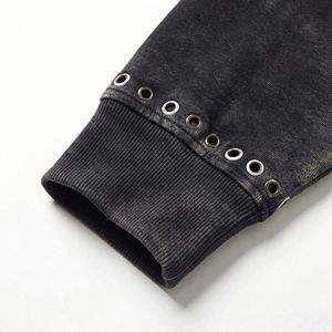 Black Washed Cropped Half‑Zip Hoodie with Metal Eyelets — Raw Hem| Streetwear Capsule OEM / Private Label - Product Image 4