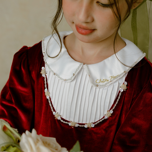 ชุดเดรสผ้ากำมะหยี่สำหรับเด็กผู้หญิงผ้ากำมะหยี่แขนครึ่งแขนนุ่มใส่สบายแขนยาวระดับเข่ามีจีบประดับด้วยลูกปัด - Product Image 2