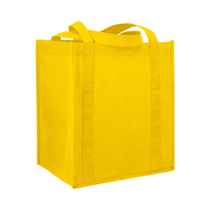 Sac fourre-tout jaune en PP non tissé, taille moyenne, motif lettres, soufflet profond, poignée renforcée, bandoulière, personnalisable avec impression - Product Image 1