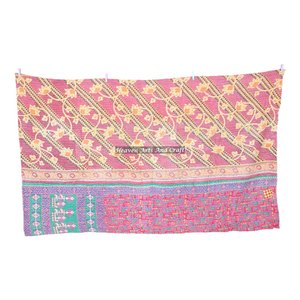 Indian Kantha Cotton Handmade <b>Throw</b> Reversible Quilt Bedspread Indian Reversible Hand <b>Stitch</b> Heavy <b>Throw</b> Old Sari Blanket Patch - Product Image 3
