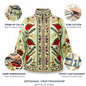 Chaqueta de Algodón Bordada de Primera Calidad, Forro TNT, Cuello Alto, Chaqueta Bomber Hecha a Mano para Mujer - Product Image 3