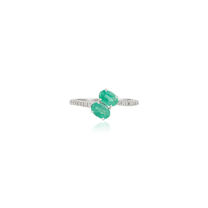 Most Selling Products K14 Real White Gold Oval Shape Emerald & Round Cut Diamond <b>Stacking</b> Bypass <b>Ring</b> Unisex Latest Jewelry - Product Image 1
