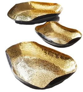 Hoja dorada en el interior con cuenco para servir con curvas de alta calidad texturizado, juego decorativo más vendido de 3 fruteros - Product Image 1