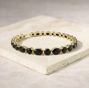 Black Onyx <b>Charm</b> Bracelet in 925 Sterling <b>Silver</b> Gold Plated Luxury Handmade Jewelry Gift for Women - Product Image 4