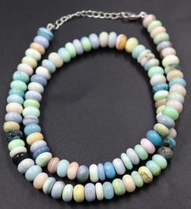 Collier en argent 925 avec opales multicolores lisses en forme de rondelle, perles d'opale multicolores, style minimaliste - Product Image 1