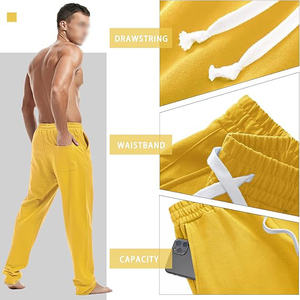 Bright Yellow Men Tapered Jogger Cuffed Sweatpants <b>Drawstring</b> Elastic Waist Casual Soft <b>Trouser</b> - Product Image 3