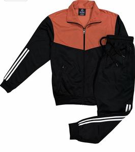 Men's Orange Black Color Block Hooded 100% Cotton <b>Tracksuit</b> Set Full Sleeve Drawstring Sweatshirt Side Pockets Sporty Casual - Product Image 1