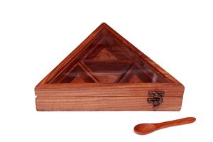 Moulin à épices et noix en bois écoresponsable fait main, style Masala Dabba indien, avec compartiments, résistant à la poussière et aux rayures, compatible lave-vaisselle - Product Image 2