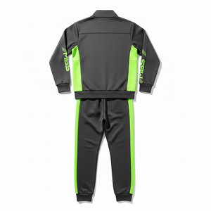 Custom Men Tracksuit Set Neon Green Contrast Sportswear <b>Zip</b> <b>Up</b> <b>Jacket</b> Jogger Pants 2 Piece Slim Fit Athletic Training Suit - Product Image 3
