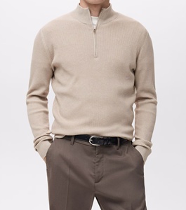 Pull jacquard à col rond avec fermeture éclair, manches longues, décontracté, unisexe, cardigan en tricot d'automne - Product Image 5