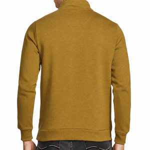 Sweat-shirt en molleton léger à col montant, coupe classique, couleur moutarde, avec logo brodé personnalisé de haute qualité, fermeture éclair quart de tour, unisexe - Product Image 6