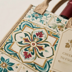 Bolsa de Lona de Yute con Estampado de Mosaico para Vino, Ecológica, con Diseño Vintage, Porta Botellas Reutilizable, Bolsa de Regalo - Product Image 5